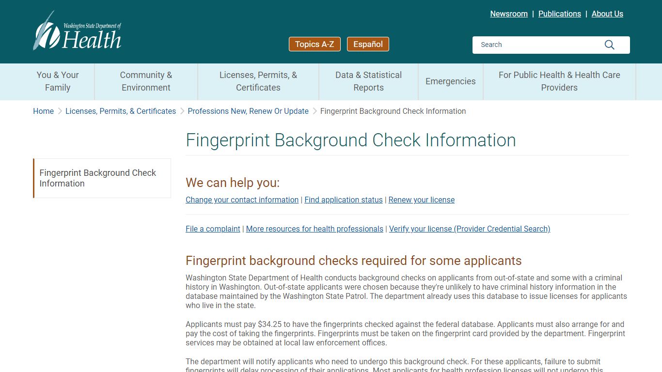 Fingerprint Background Check Information | Washington State Department ...